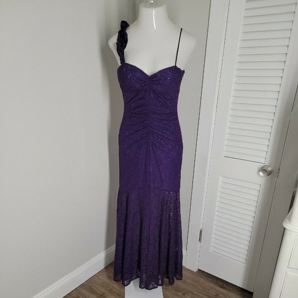 Reign On Ruched Sexy Formal Mermaid Lace Dress ~ Sz 7/8 ~ Purple ~ Sleeveless - Picture 1 of 7